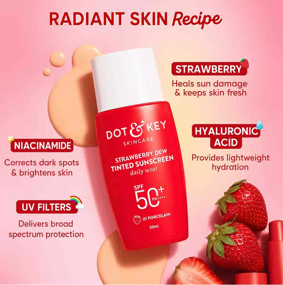 Dot & Key Strawberry Dew Tinted Sunscreen SPF 50+ pa+ 50g 03 Sand - daily wear - Image 2