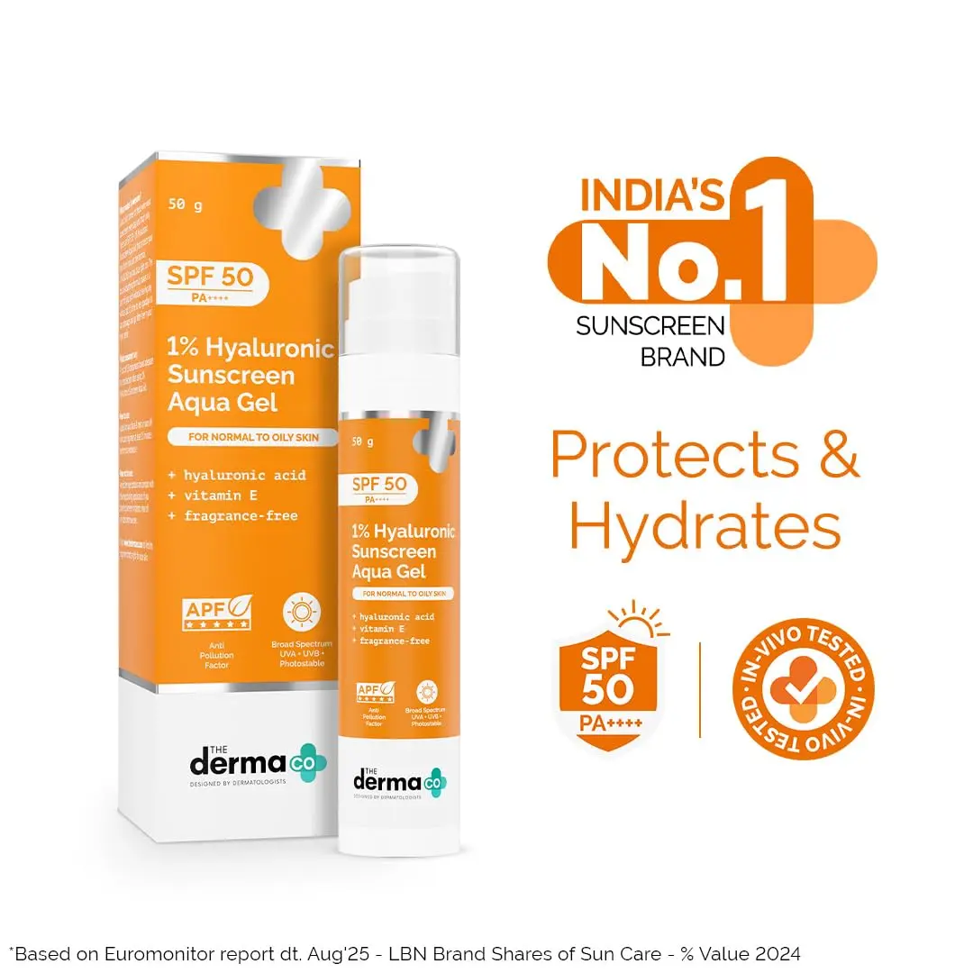 The Derma Co 1% Hyaluronic Sunscreen Aqua Gel For Normal to Oily Skin SPF 50+ 50g - Image 2