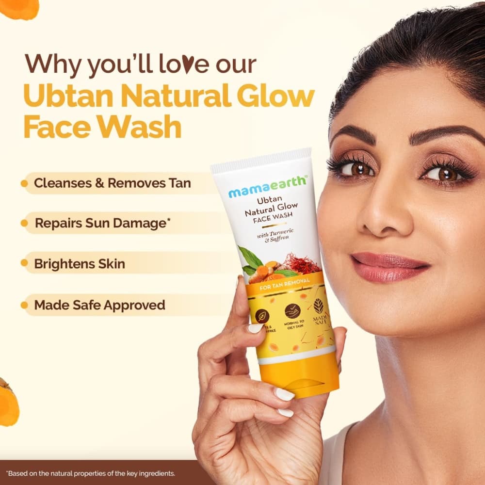 Mamaearth Ubtan Natural Glow with Turmeric & Saffron Face Wash 100ml - For Tan Removal - Image 2