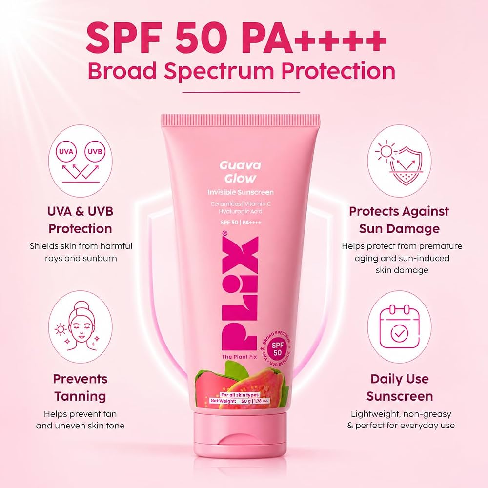 Plix Guava Glow Invisible Sunscreen SPF 50+ Pa+++ 50g - Image 3