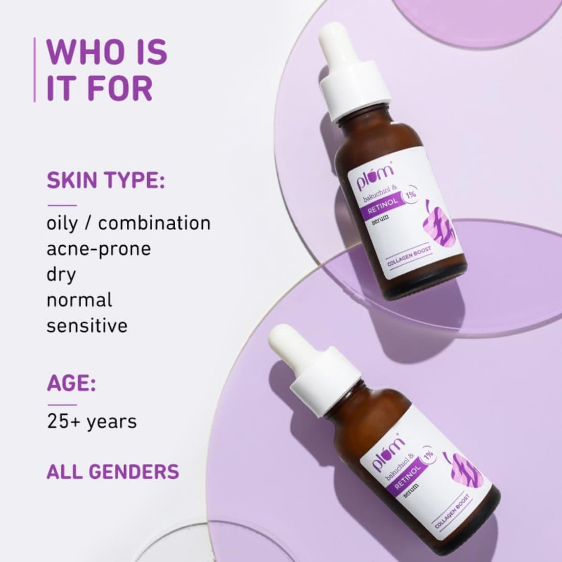Plum 1% Retinol Serum with Bakuchiol – Helps reduce fine lines and wrinkles while promoting skin renewal for smoother, younger-looking skin. 100% vegan, fragrance-free formula. **20 ml (Pack of 1).** - Image 2