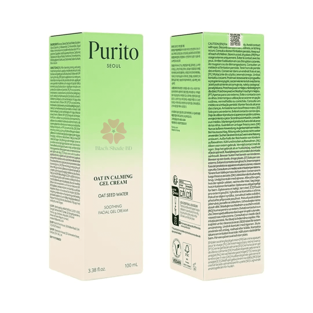 PURITO Oat Calming Gel Cream – A soothing gel moisturizer enriched with oat extract to help calm sensitive, blemish-prone skin while providing lightweight hydration. Fast-absorbing, non-comedogenic, and suitable for daily use. 100 mL / 3.38 fl. oz.