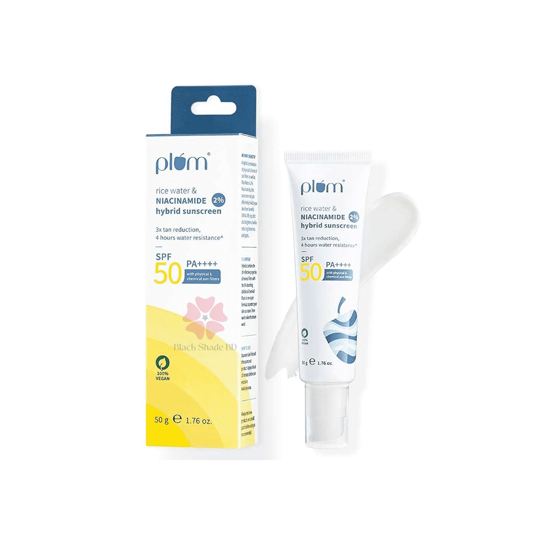 Plum 2% Niacinamide & Rice Water Sunscreen SPF 50 PA+++ (50g) | Broad-Spectrum Sun Protection | Lightweight, Non-Sticky Formula | No White Cast | Helps Brighten Skin & Reduce Tan | Suitable for Oily, Dry and Combination Skin