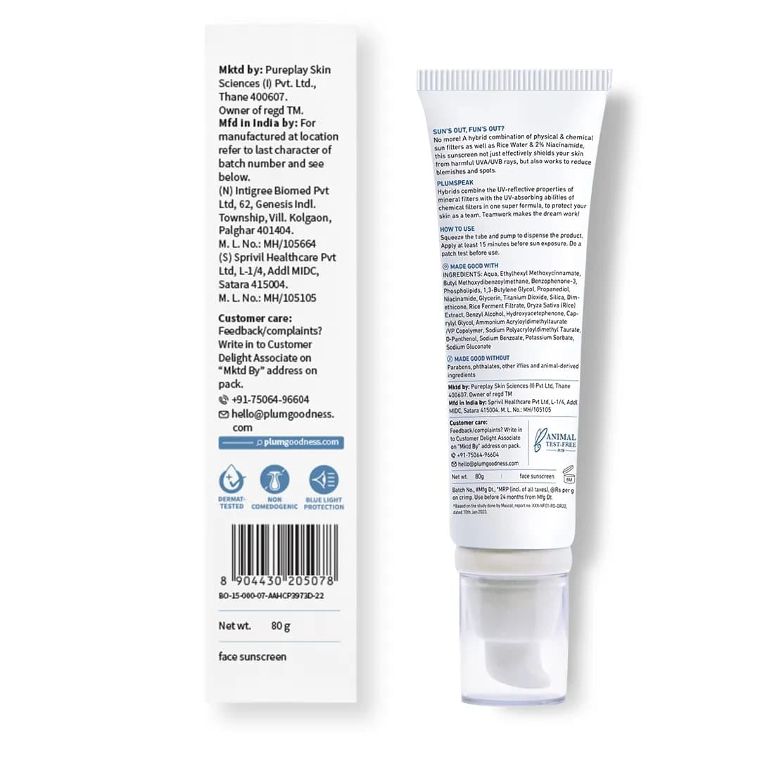 Plum 2% Niacinamide & Rice Water Sunscreen SPF 50 PA+++ (50g) | Broad-Spectrum Sun Protection | Lightweight, Non-Sticky Formula | No White Cast | Helps Brighten Skin & Reduce Tan | Suitable for Oily, Dry and Combination Skin - Image 2